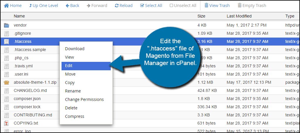 Edit Magento HTaccess File