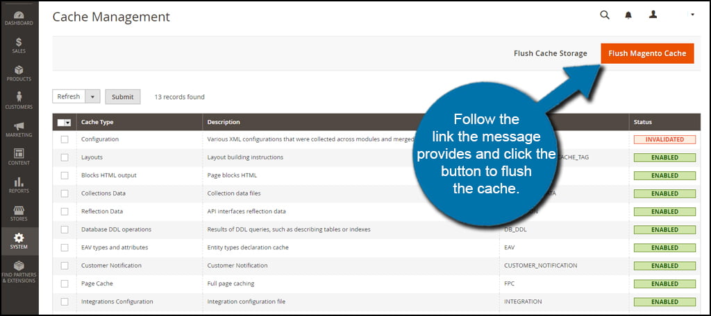 Flush Magento Cache
