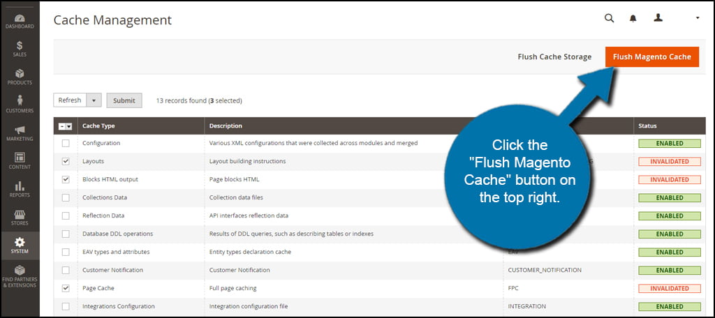 Flush Magento Cache