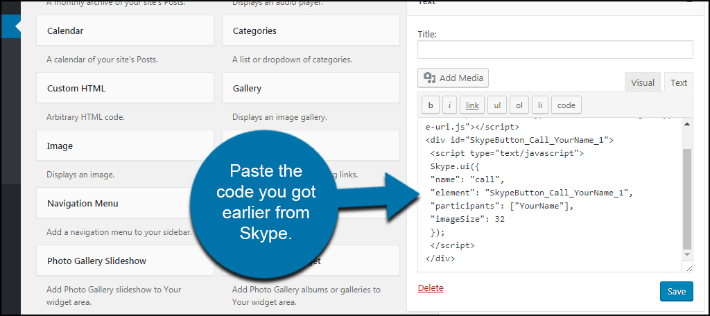 Paste Skype Code