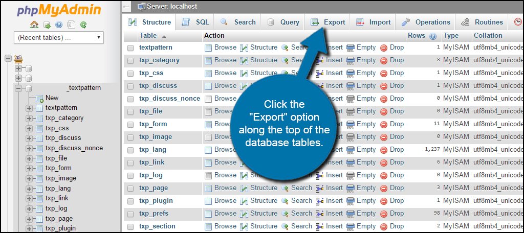 phpMyAdmin Export