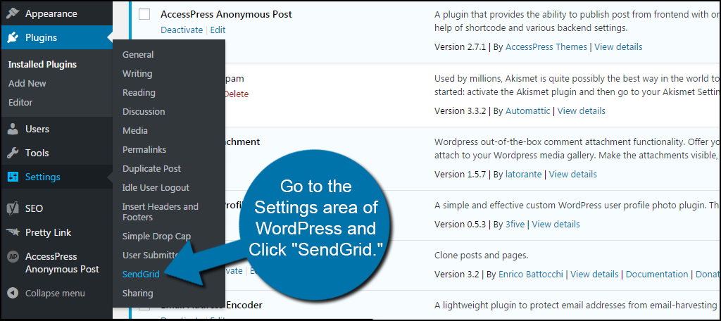 SendGrid Settings