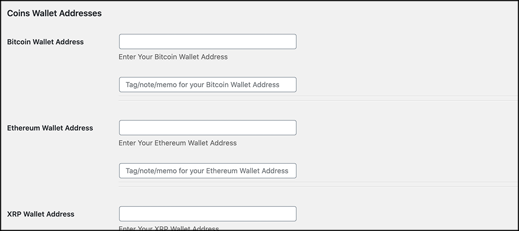 Add coin wallet addresses