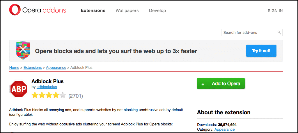 Click on the add to opera button to add the extension