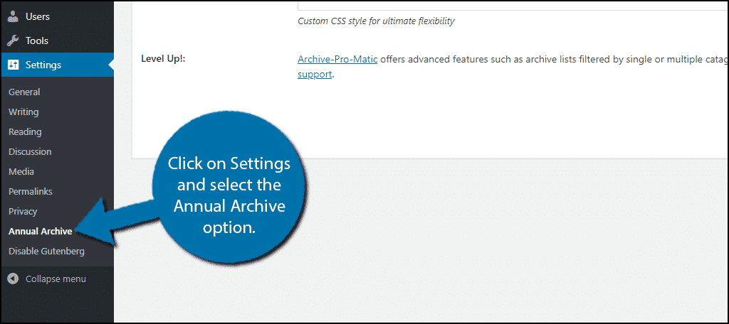 Annual Archive Settings