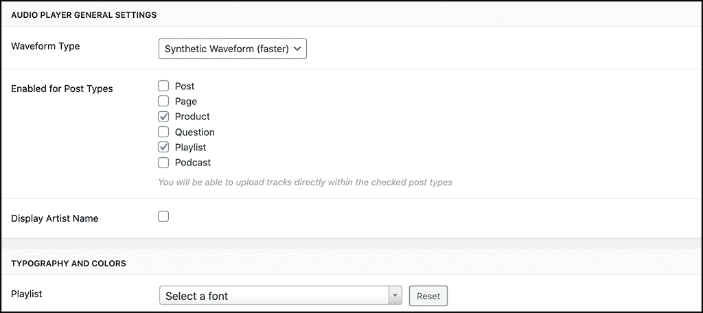 Audio player general settings