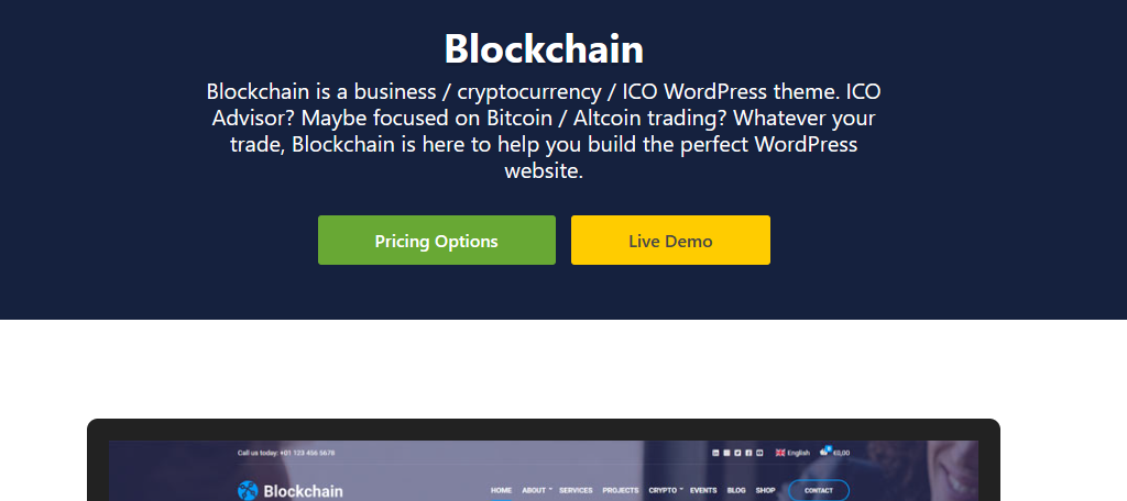 Blockchain is one of the best cryptocurrency themes for WordPress