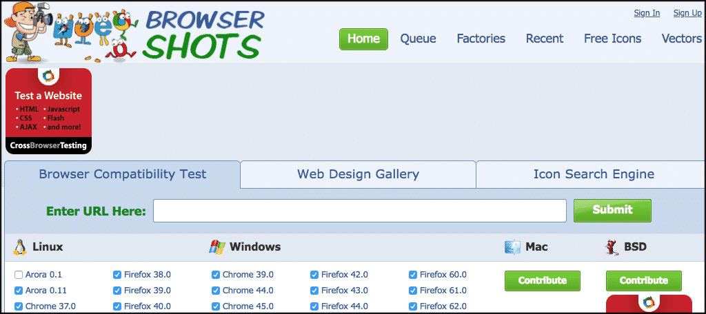 Browsershots cross browser testing tool