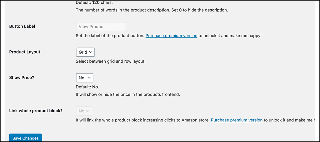 Button labels and product display info