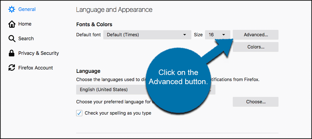 Click on the advanced button