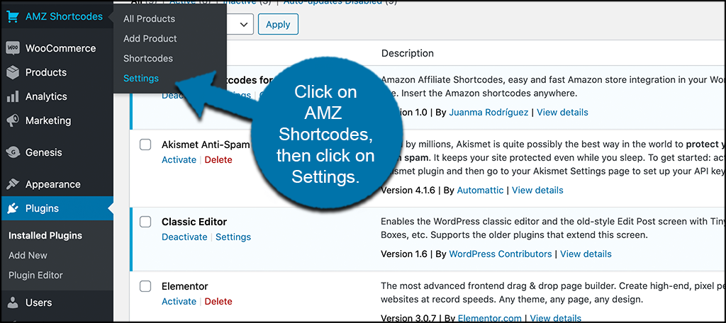 Click AMZ shortcodes and then settings