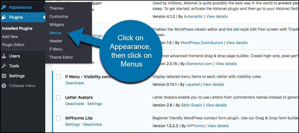 Click on appearance then menus