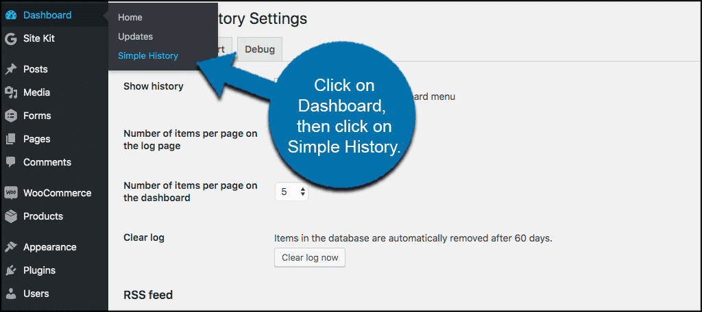 Click on dashboard and then simple history