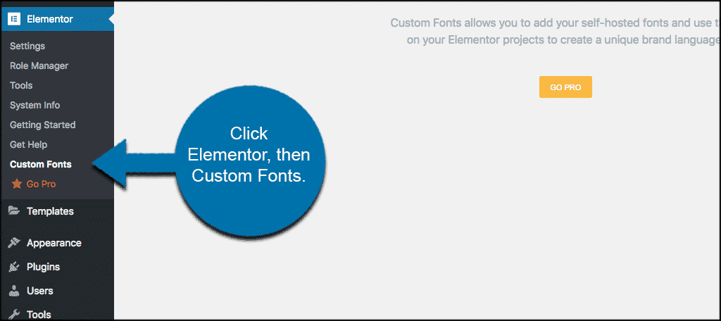 Click on elementor then on custom fonts