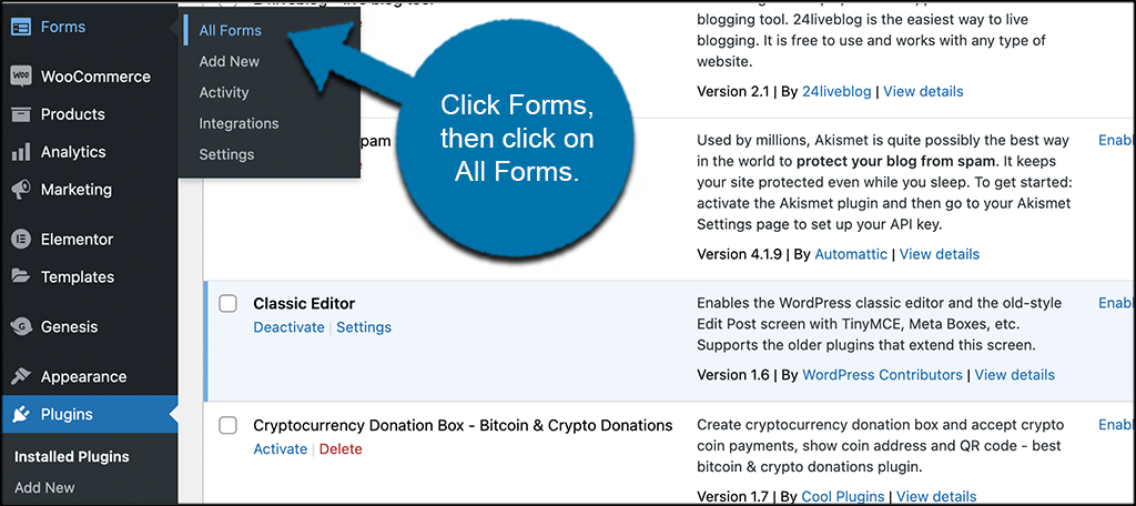 Click forms then all forms