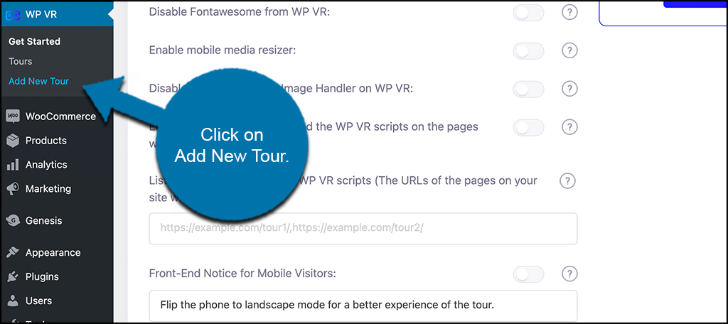 Click the ad new tour tab