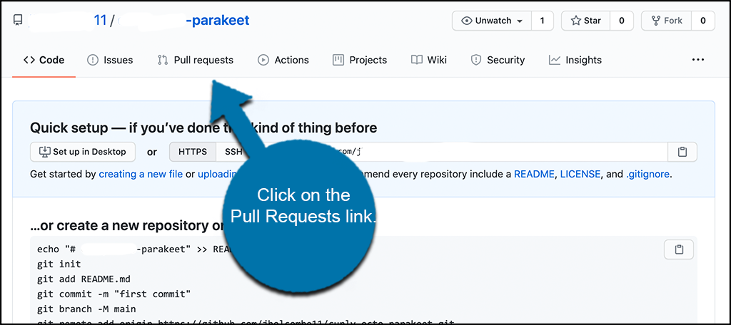 Click on the pull requests link