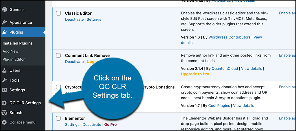 Click on the QC CLR Settings tab