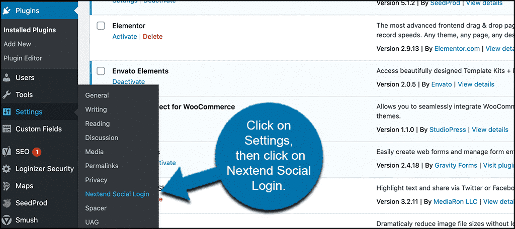 Click settings then nextend social login