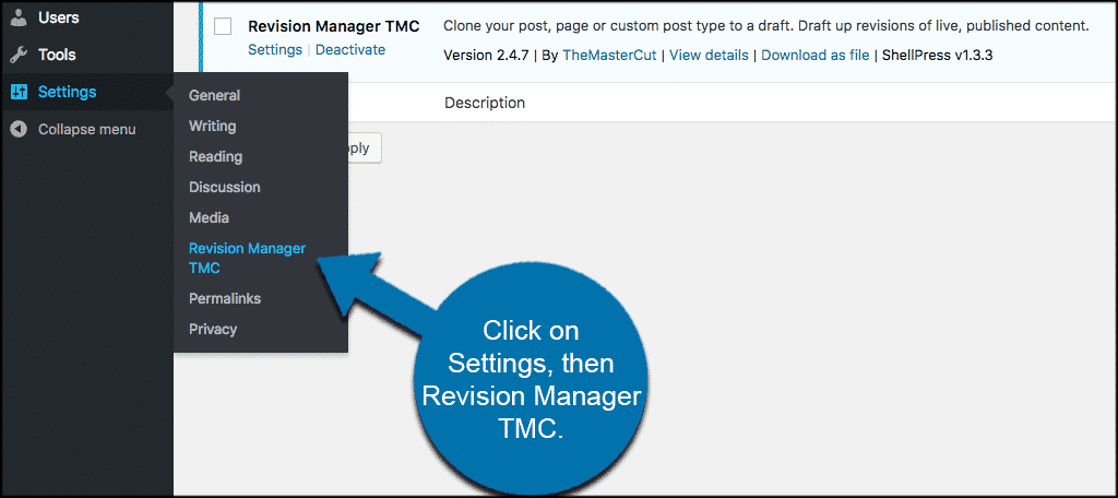 Click on settings then revision manager tmc