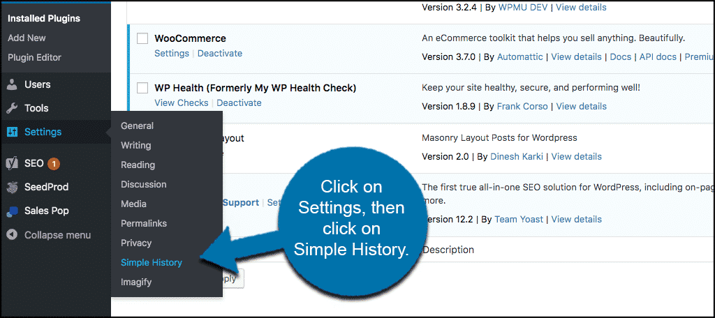 Click settings then click simple history