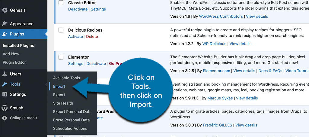 Click on tools then import