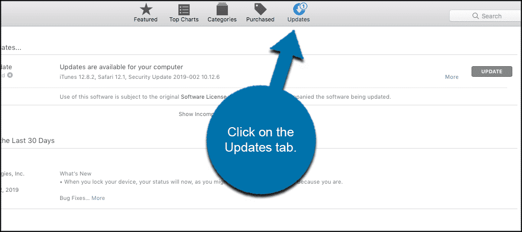 Click on the updates tab in app store