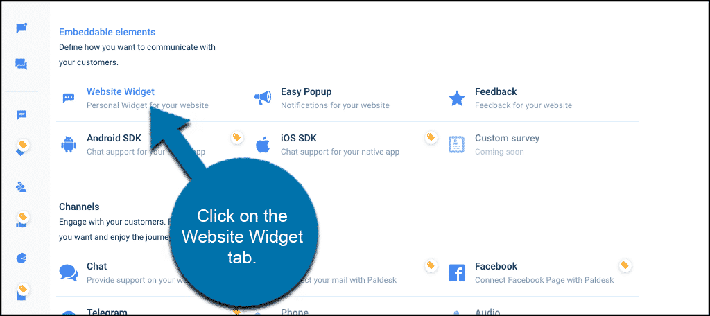 Click on the website widget tab