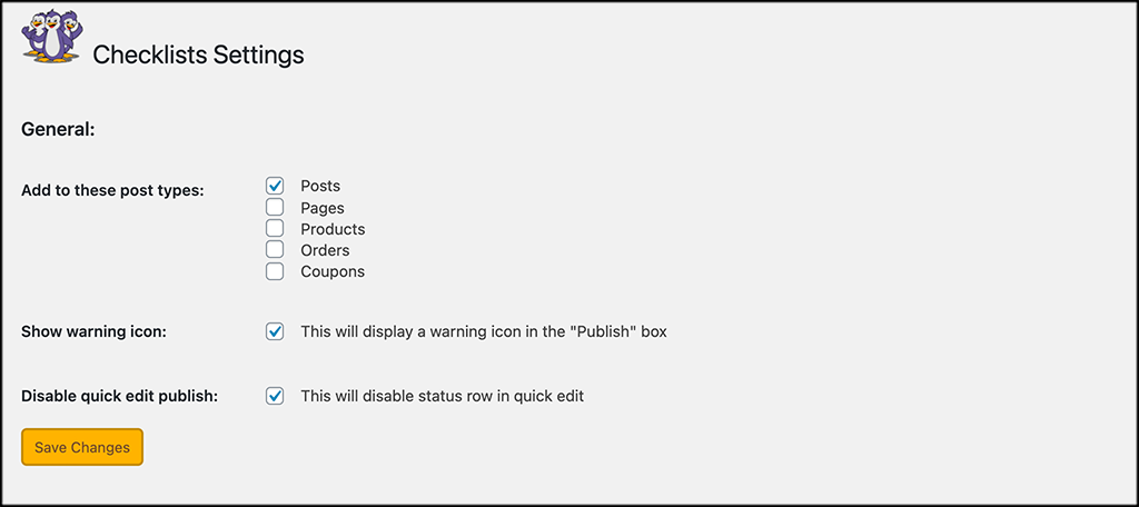 Configure post checklist settings