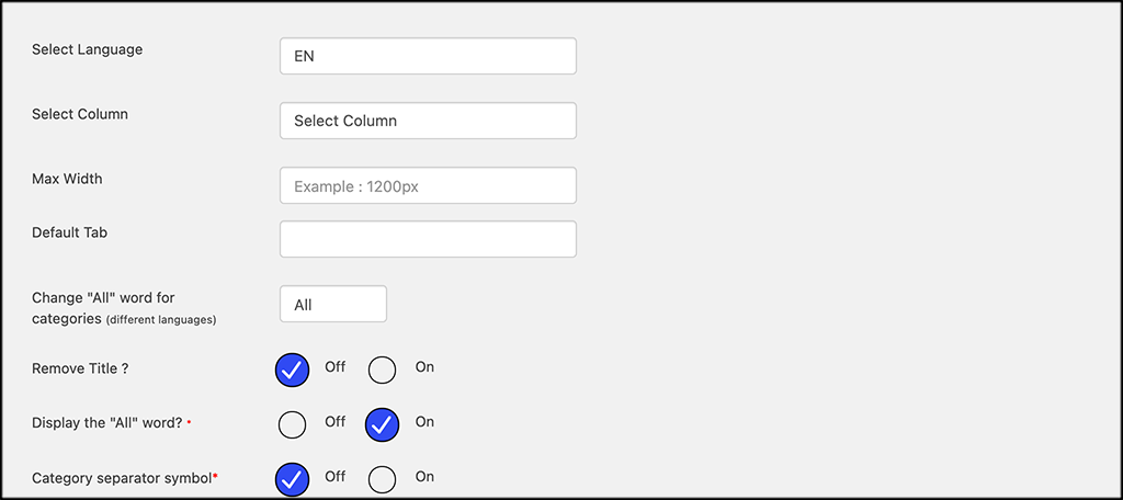 Configure the more settings options