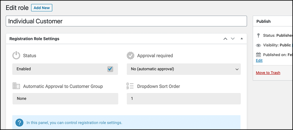 COnfigure registration role settings