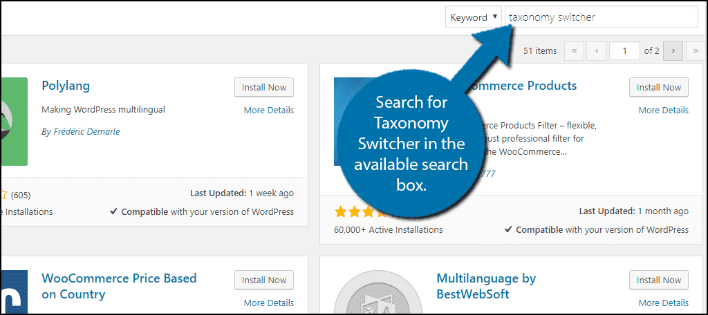 Search for Taxonomy Switcher in the available search box.