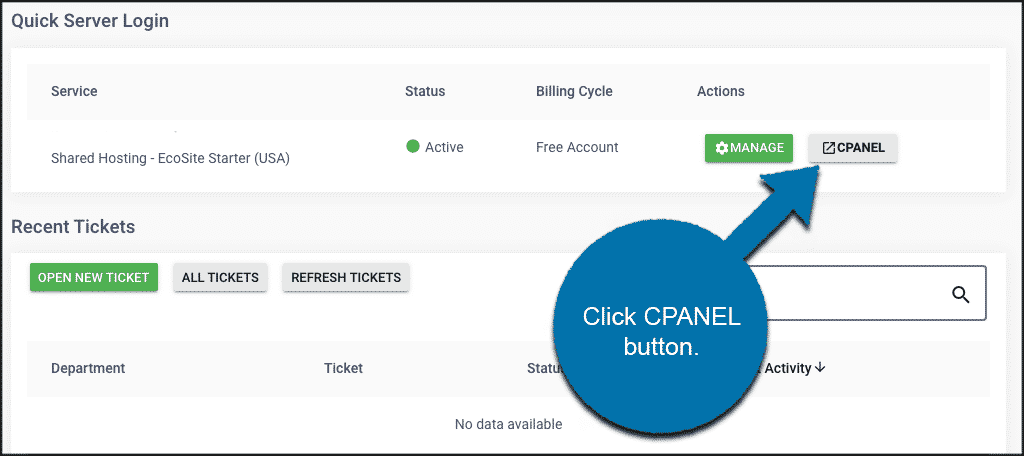 Click on cPanel button