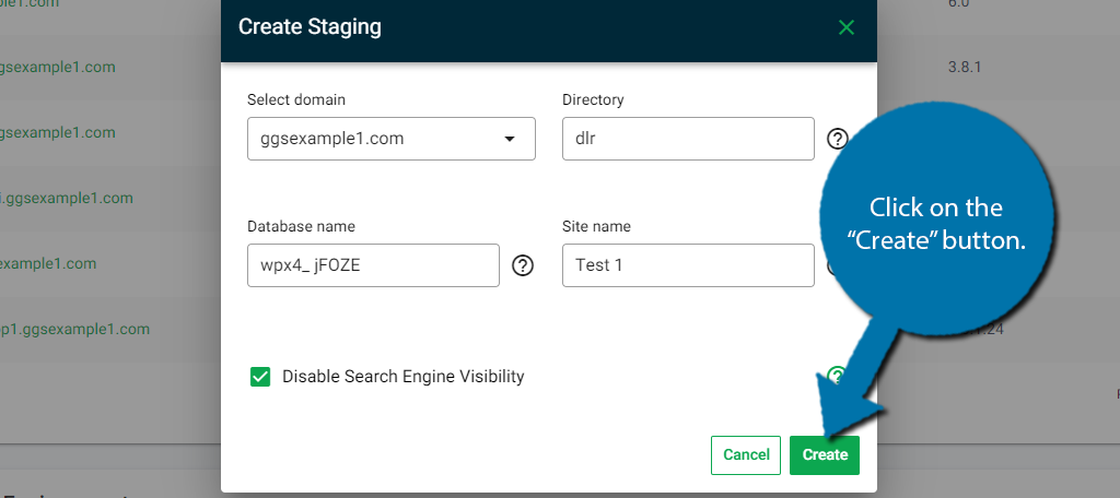 Click on the Create button to clone WordPress