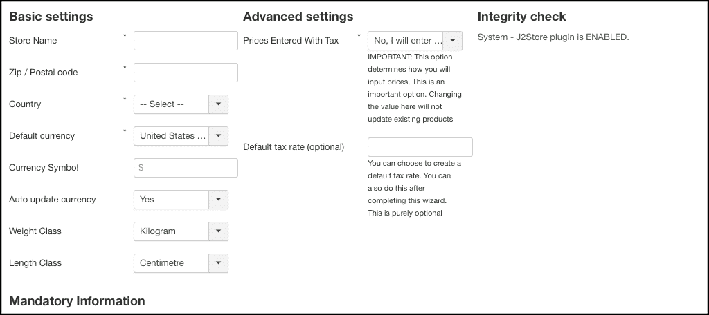 Dashboard main settings