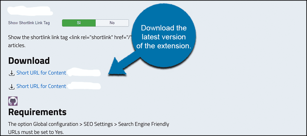 Download the custom short link extension