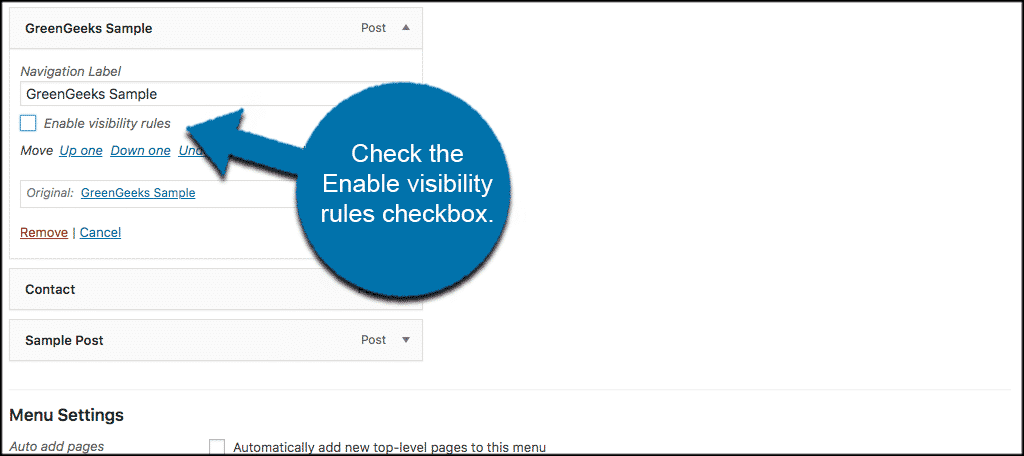 Check the enable visibility rules checkbox