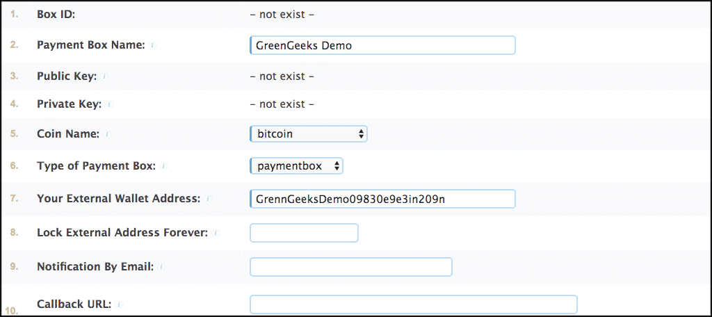 Fill out bitcoin for wordpress payment box