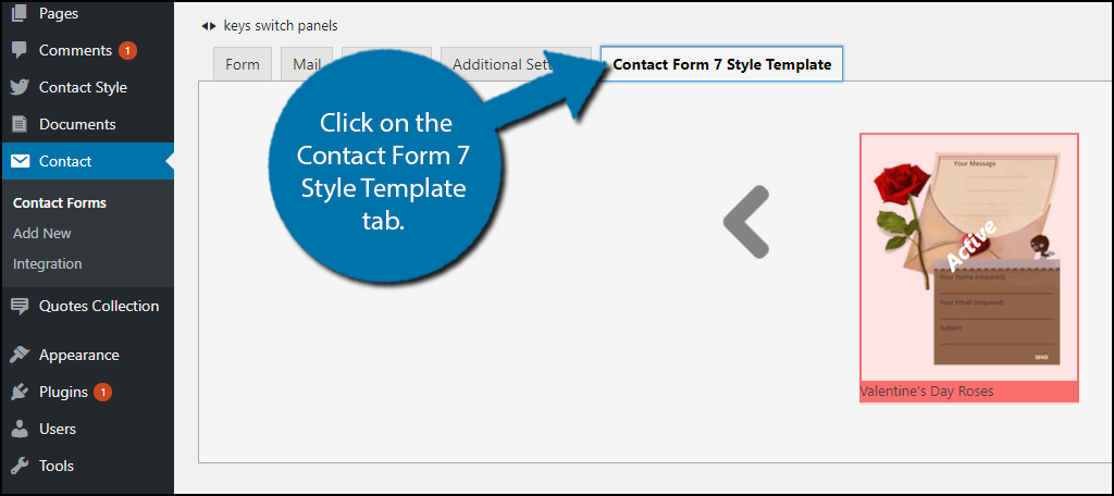 Click on the Contact Form 7 Style Template tab.