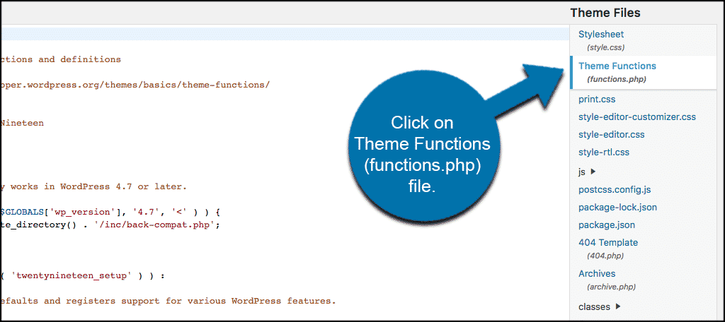 Click on theme functions (functions.php) to edit code