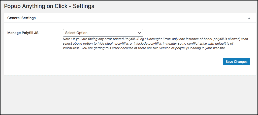 Geberal settings for popup on click box plugin