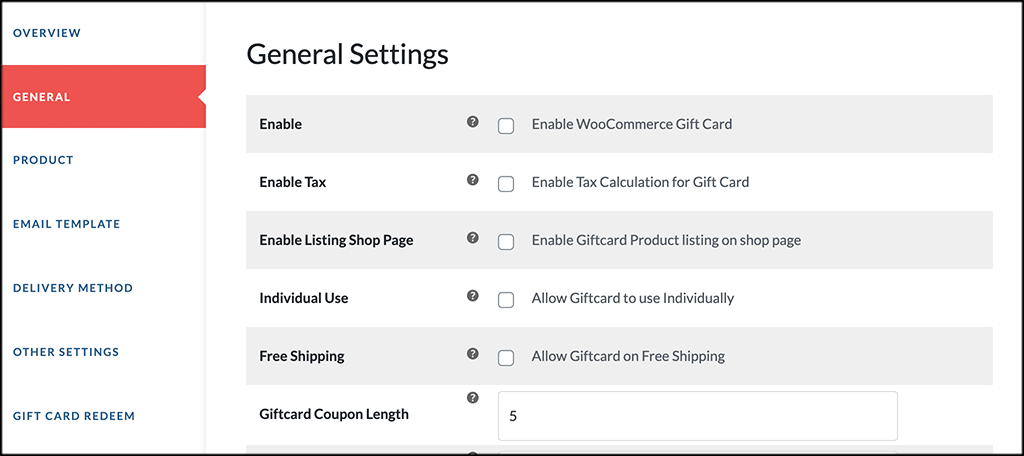 General tab for ultimate gift cards