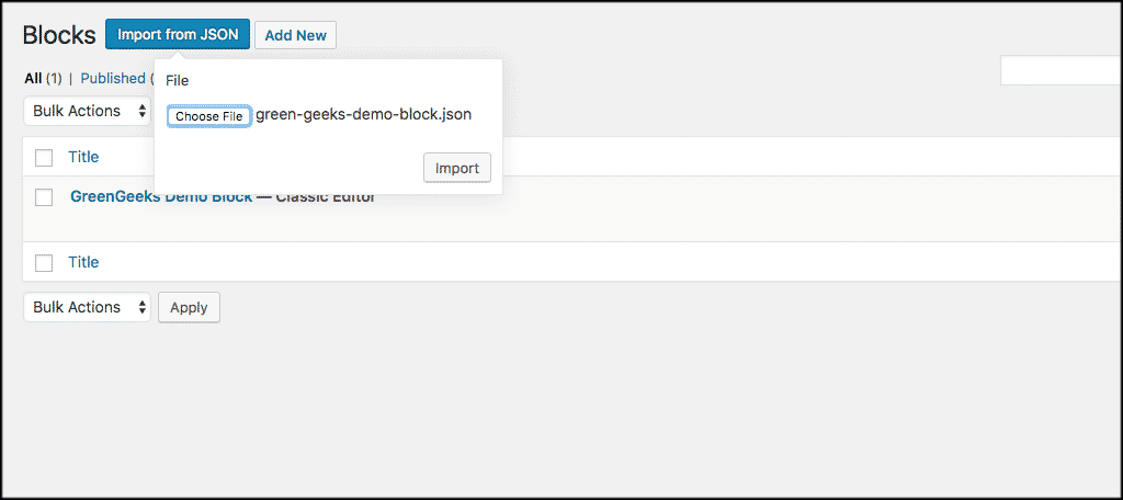 Import the json file to reuse the block