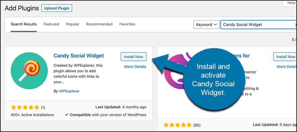 INstall and activate candy social widget