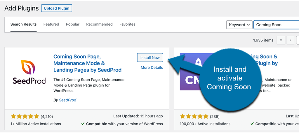 INstall and activate coming soon plugin