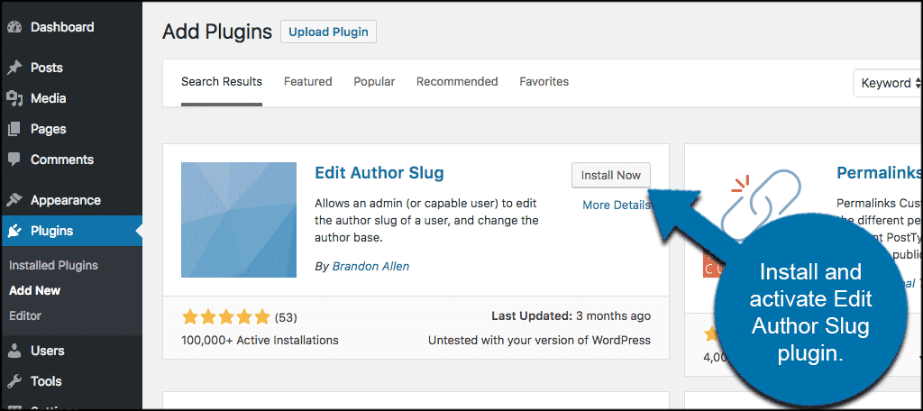 INstall and activate edit author slug plugin