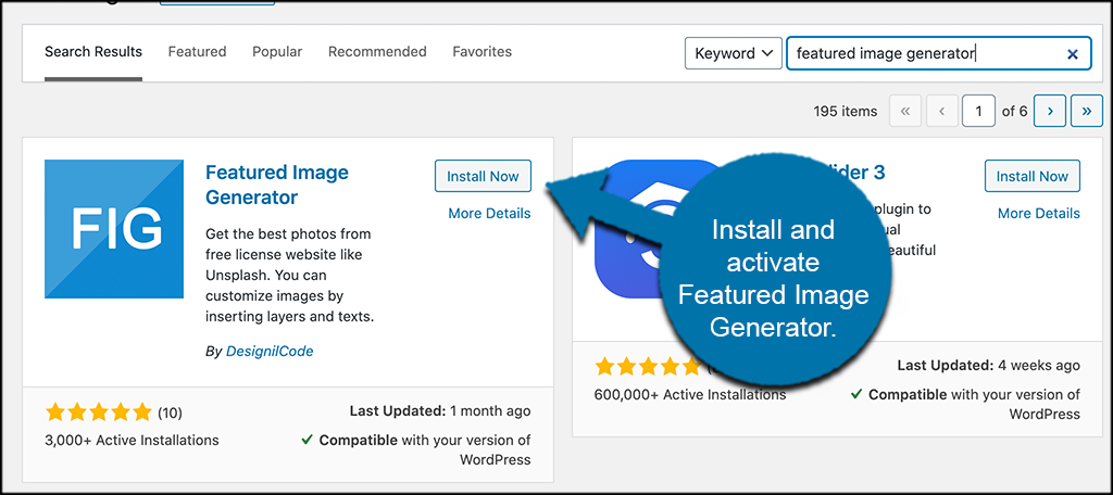 Insrall and activate featured image generator
