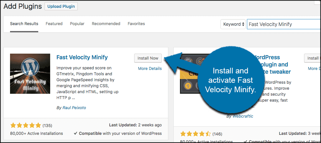 Install and activate minify javascript and css plugin