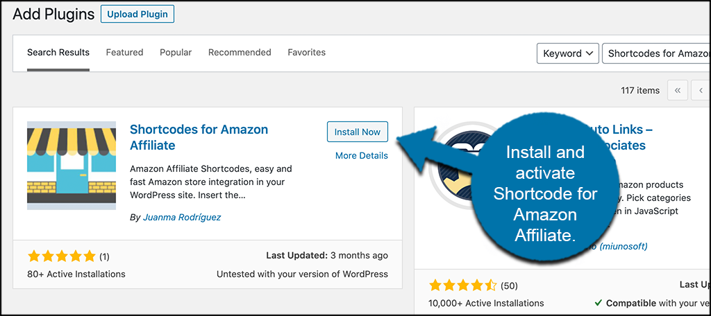 Indstall and activate amazon affiliate plugin