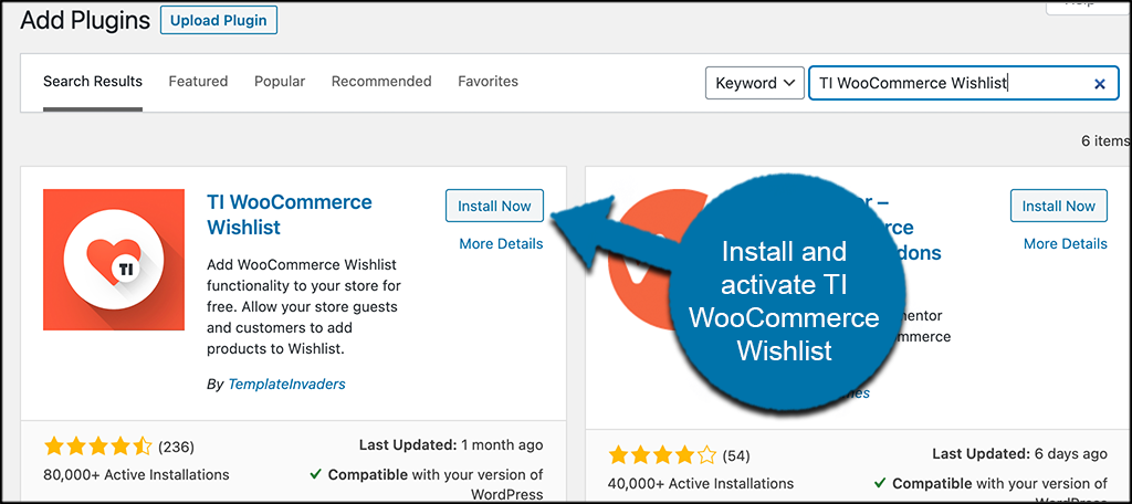 INstall and activate TI WooCommerce Wishlist